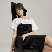 杭州设计师品牌 咖未夏 气质通勤高腰拼接款连衣裙 品牌折扣 直播货源
