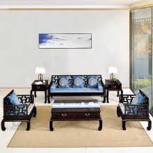 新中式实木沙发组合客厅7件套小户型红木沙发 黑酸枝紫光檀 苏作家具