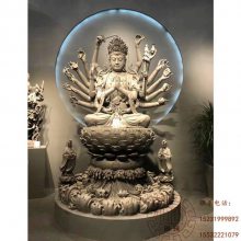 石雕庄严庄重观音、寺庙石佛像、菩萨西方三圣大势像