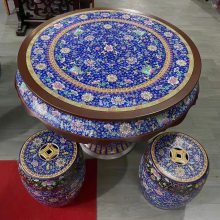 景德镇陶瓷器桌凳 1米高温粉彩釉圆桌 红木陶瓷镶嵌桌凳厂