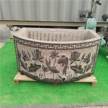 石雕鱼缸花盆青石仿古半圆荷花缸壁盆养鱼石头水槽庭院摆件
