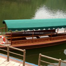 带防雨防晒帆布棚旅游观光船 玻璃钢船底公园电动游船 竹木地板游船