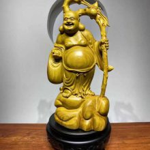 花梨木实木雕刻弥勒佛像摆件木制大肚弥勒笑佛工艺品客厅***摆件