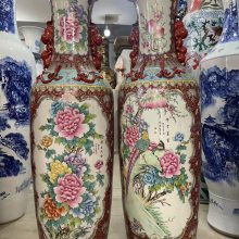 重庆陶瓷大花瓶出售 双耳仿古大花瓶 1.4米花开富贵粉彩牡丹花