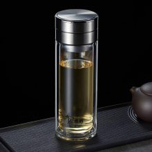 希诺茶水分离玻璃杯双层泡茶杯批发总经销 可定制杯子
