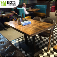 深圳精艺美订做茶餐厅餐桌 中餐厅桌子 旧式实木餐桌现代中式主题餐厅卡座沙发