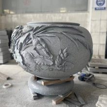 荷花石雕水缸 石材水钵 户外流水石雕摆件