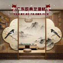 欧 典 龙 - 喜上眉梢铝艺格栅屏风 茶室空间美学隔断 定制实木纹金属屏风