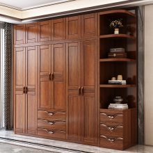 新中式实木衣柜胡桃木家用卧室小户型挂式木质收纳柜推拉门带边柜