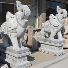 翘鼻石雕大象 芝麻白花岗岩加工制作 可定制