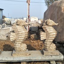 黄锈石石雕海马 吐水海螺 花岗岩水池喷水动物喷泉雕塑装饰摆件 户外景观园林石材产品