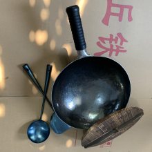 章丘尖底铁锅家用炒锅正宗章丘铁锅厂家地址手打炒勺