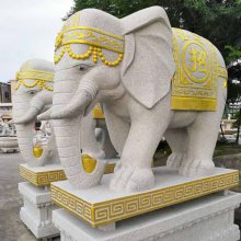 石雕大象晚霞红石大象像酒店商场门口汉白玉小象雕塑一对门墩象