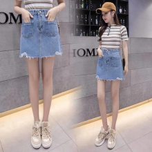摆地摊衣服去哪里拿货破洞绣花女绣花短裙 日韩女装批发网浅蓝色几元女牛仔裤