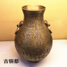 铜陵铜制工艺品 文化礼品 中国青铜器摆件 装饰品花瓶 铜壶 精铜渔猎攻战壶