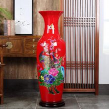 景德镇陶瓷器中式落地大花瓶 中国红客厅装饰瓷器酒店开业别墅摆件