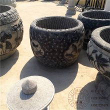 浮雕水缸 仿古圆缸 青石养鱼池