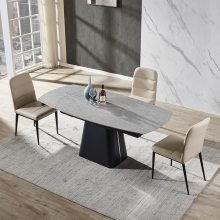 厂家直供现代简约家用小户型可伸缩岩板餐桌椅组合五金铁架