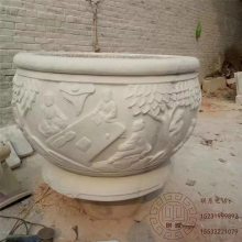 厂家景观雕塑 汉白玉水缸青石荷花缸 庭院莲花盆