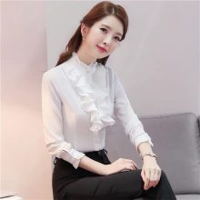 仁怀女装批发 雪纺衫长袖衬衫女立领2019秋冬装新款纯棉加绒加厚保暖上衣白衬衣打 品牌折扣 折扣女装