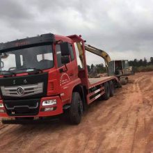 国六东风单桥板车-拉挖机的平板运输车