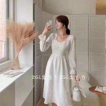 常熟直播的连衣裙 杭州雪纺泡泡袖裙子 新款雪纺蕾丝初恋设计