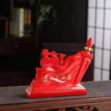景德镇红色陶瓷酒坛 3斤红旗造型工艺酒瓶 百年辉煌纪念珍藏陶瓷酒具