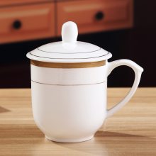 会议茶杯描金 陶瓷茶杯带盖 景德镇收藏版纪念茶杯