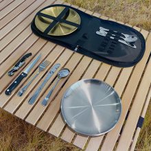 便携式不锈钢餐具套装野餐烤肉盘西餐牛排刀叉户外露营餐具包