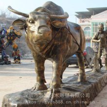 贵州农耕主题玻璃钢耕地水牛雕塑 仿真动物牛模型 港城雕塑