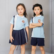 夏季蓝白撞色幼儿园园服 宽松休闲小学校服男童女童运动班服