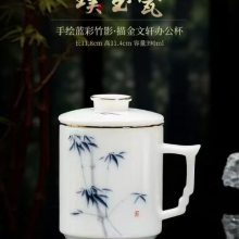 新品璞玉办公杯 手绘办公陶瓷茶杯 定制单位纪念礼品杯子厂