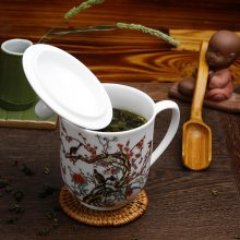 办公室会议杯子定做 手绘粉彩陶瓷茶杯 酒店公司水杯加LOGO