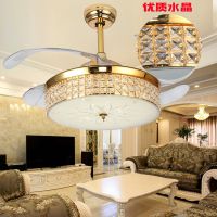 led隱形水晶風扇燈餐廳隱形扇新款金色客廳吊扇燈酒店電風扇吊燈