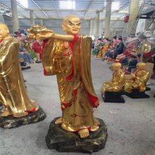 1.5米玻璃钢十八罗汉佛像雕塑，贴金木雕铜雕500罗汉