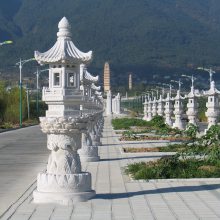 石雕六角雪见灯笼 寺庙花园石灯款式 花岗岩景观灯加工