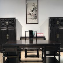 中山工厂定做明式圆包圆办公桌书法桌老板桌写字台红木家具黑酸枝办公台