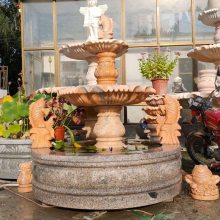 晚霞红石雕大理石欧式喷泉水钵雕塑户外园林广场大型喷泉水钵流水摆件