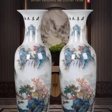 家居客厅中式花瓶1.4米1.6米高手绘山水花瓶景德镇花瓶厂