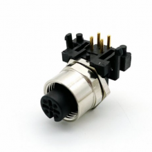 车载网关M12 90度4芯8芯12芯焊接PCB板弯针插座IP67防水连接器