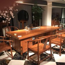 中山红木刺猬紫檀新中式大型茶桌简约款式格忠厚