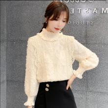 北京服装批发市场 冬季加绒加厚高领蕾丝打底衫长袖洋气女装 品牌折扣女装批发