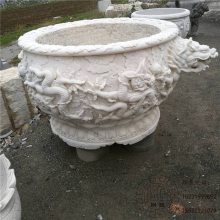 荷花石缸 浮雕鱼缸水缸 天然原石庭院