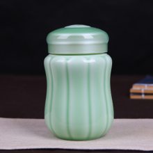 景德镇南瓜形状陶瓷保温杯可定制 带盖随手防漏牛奶咖啡学生泡茶杯