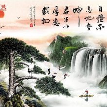农村迎门墙陶瓷壁画迎客松陶瓷壁画大型陶瓷迎门墙壁画订做价格