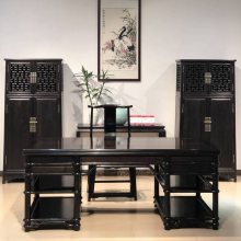 明式办公家具红木雕花画桌 名家款紫光檀带抽屉书桌写字台