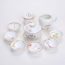 景德镇简约茶具 白瓷功夫茶具套装 手绘家用陶瓷盖碗泡茶壶茶杯