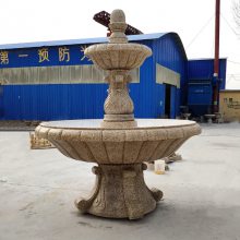 大型花岗岩欧式石雕喷泉黄锈石光面石材水钵园林广场景观摆件