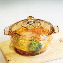 繁彩 金色玻璃碗带盖家用水果汤碗沙拉碗加热泡面碗防烫带耳朵玻璃盖碗