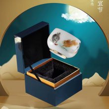 玉兔呈祥主人杯 镶金轻奢风生肖兔年礼品冰种玉瓷品茗杯茶器礼装
